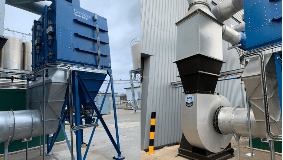 Dust extraction system at plastic packaging manufacturer